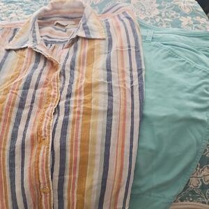 Striped Multicolor Shirt and Teal Shorts